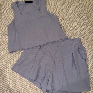 Periwinkle Two-Piece Linen-Blend Tank & Shorts Set